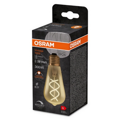 Obrázek produktu  LED žárovka Vintage 1906 E27 OSRAM 4W (25W) teplá bílá (2000K) Retro Filament Gold Edison stmívatelná 1