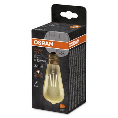 Obrázek produktu LED žárovka Vintage 1906 E27 OSRAM 2,5W (22W) teplá bílá (2400K) Retro Filament Gold Edison 1