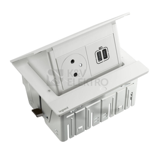  Výklopný zásuvkový blok Incara POPUP Legrand 654817 bílá osazená zásuvka + nabíječka USB A+C včetně kabelu 2m s vidlicí