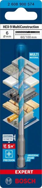 Obrázek produktu Víceúčelový vrták Bosch EXPERT HEX-9 MultiConstruction 6x60x100mm 2.608.900.574 1
