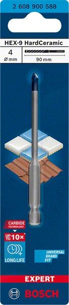 Obrázek produktu Vrták do skla keramiky tvrdé dlažby obkladů Bosch EXPERT HEX-9 HardCeramic 4x90mm 2.608.900.588 1