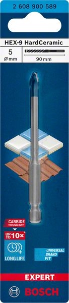 Obrázek produktu Vrták do skla keramiky tvrdé dlažby obkladů Bosch EXPERT HEX-9 HardCeramic 5x90mm 2.608.900.589 1