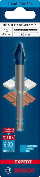 Obrázek produktu Vrták do skla keramiky tvrdé dlažby obkladů Bosch EXPERT HEX-9 HardCeramic 12x90mm 2.608.900.594 1