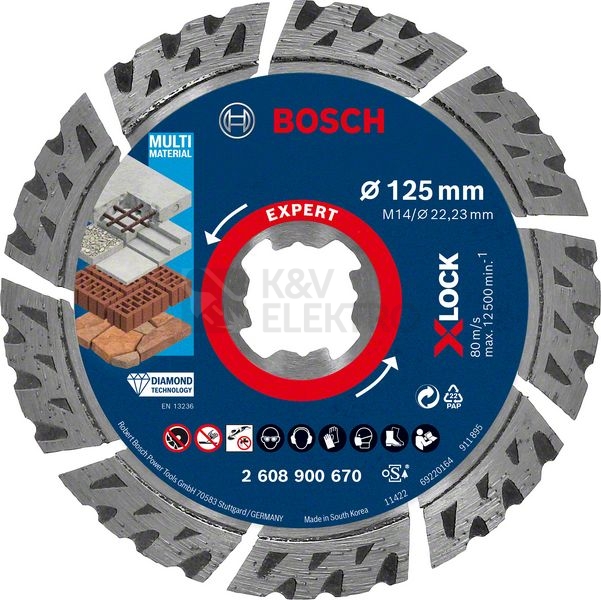 Obrázek produktu Diamantový řezný kotouč 125mm Bosch EXPERT MultiMaterial X-LOCK 2.608.900.670 0