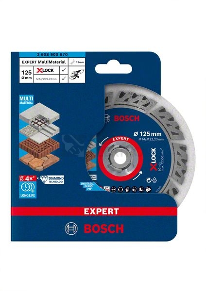 Obrázek produktu Diamantový řezný kotouč 125mm Bosch EXPERT MultiMaterial X-LOCK 2.608.900.670 1
