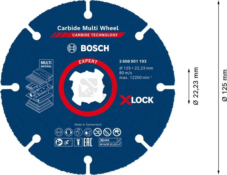 Obrázek produktu Víceúčelový řezný kotouč 125mm Bosch EXPERT Carbide Multi Wheel X-LOCK 2.608.901.193 15
