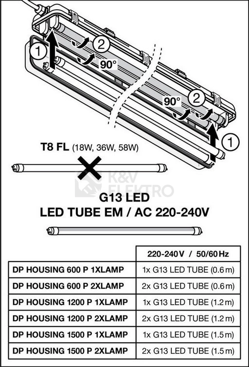 Obrázek produktu Zářivka LEDVANCE Damp Proof Housing 1200mm IP65 pro dvě LED trubice T8 5