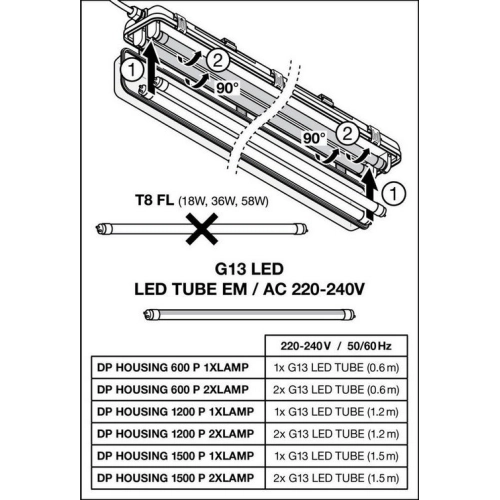 Zářivka LEDVANCE Damp Proof 1500mm IP65 G13 pro LED trubici T8 (obrázek 3)