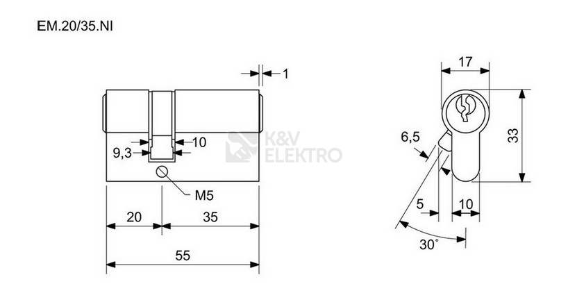Obrázek produktu Extra krátká 4stavítková (pro stranu 20 mm) nebo 5stavítková (pro stranu od 25 mm) zámková vložka Richter EM.20/35.NI 1