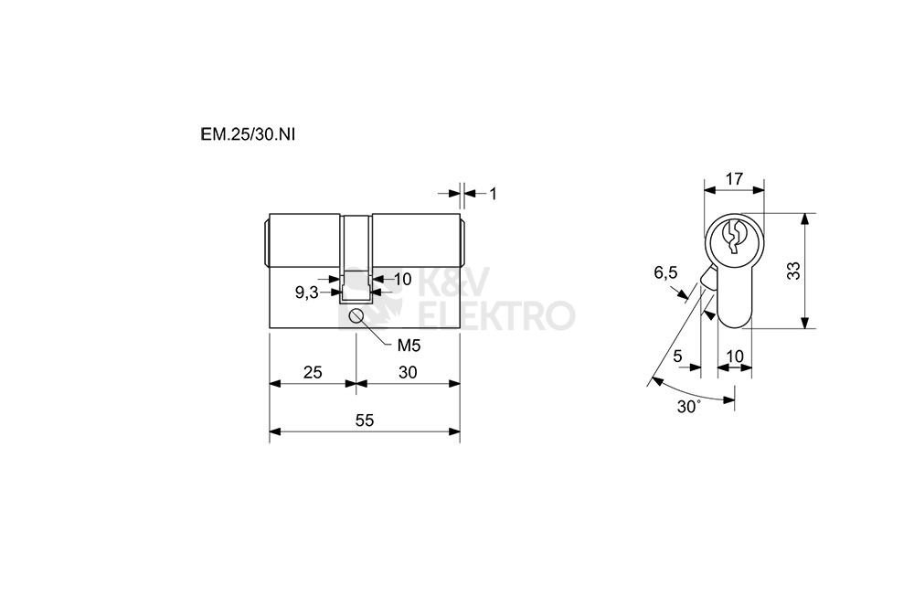 Obrázek produktu Cylindrická zámková vložka Euro Minus Richter EM.25/30.NI 1