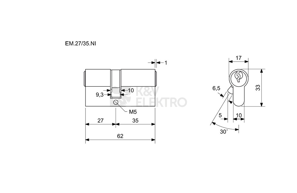 Obrázek produktu Cylindrická zámková vložka Euro Minus Richter EM.27/35.NI 1