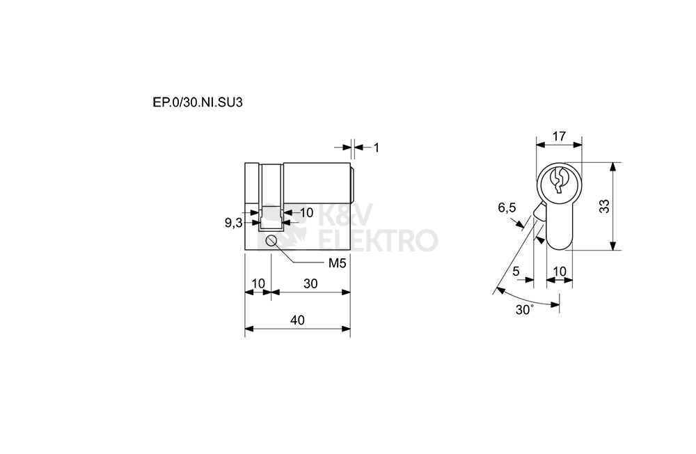 Obrázek produktu Cylindrická 5stavítková zámková vložka na společný uzávěr EURO Plus Richter EP.0/30.NI.SU3 1
