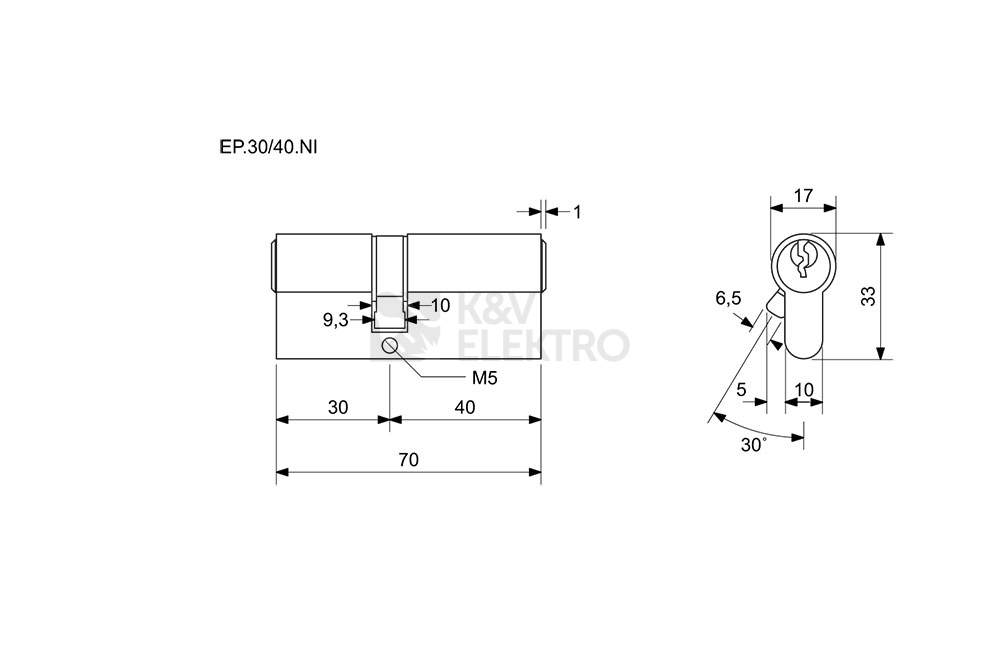 Obrázek produktu Cylindrická oboustranná 5stavítková zámková vložka EURO Plus Richter EP.30/40.NI 2