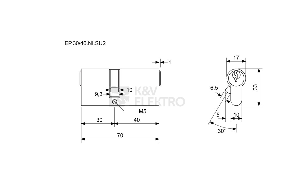 Obrázek produktu Cylindrická 5stavítková zámková vložka na společný uzávěr EURO Plus Richter EP.30/40.NI.SU2 2