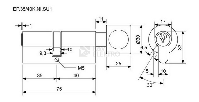 Obrázek produktu Cylindrická knoflíková oboustranná 5stavítková zámková vložka EURO Plus na SU - společný uzávěr Richter EP.35/40K.NI.SU1 1