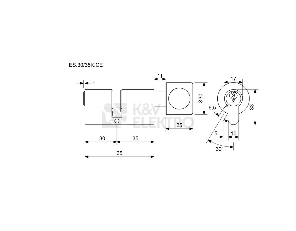Obrázek produktu Bezpečnostní knoflíková 6stavítková zámková vložka Euro Secure Richter ES.30/35K.CE 2