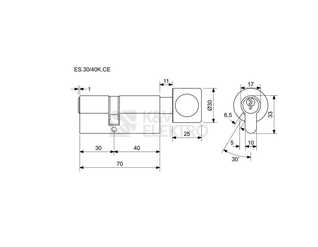 Obrázek produktu Bezpečnostní knoflíková 6stavítková zámková vložka Euro Secure Richter ES.30/40K.CE 2