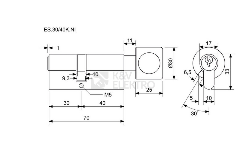 Obrázek produktu Bezpečnostní knoflíková 6stavítková zámková vložka Richter ES.30/40K.NI 1