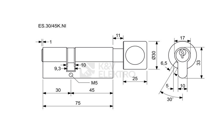 Obrázek produktu Bezpečnostní knoflíková 6stavítková zámková vložka Richter ES.30/45K.NI 1