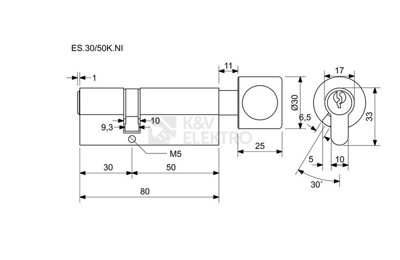 Obrázek produktu Bezpečnostní knoflíková 6stavítková zámková vložka Richter ES.30/50K.NI 1