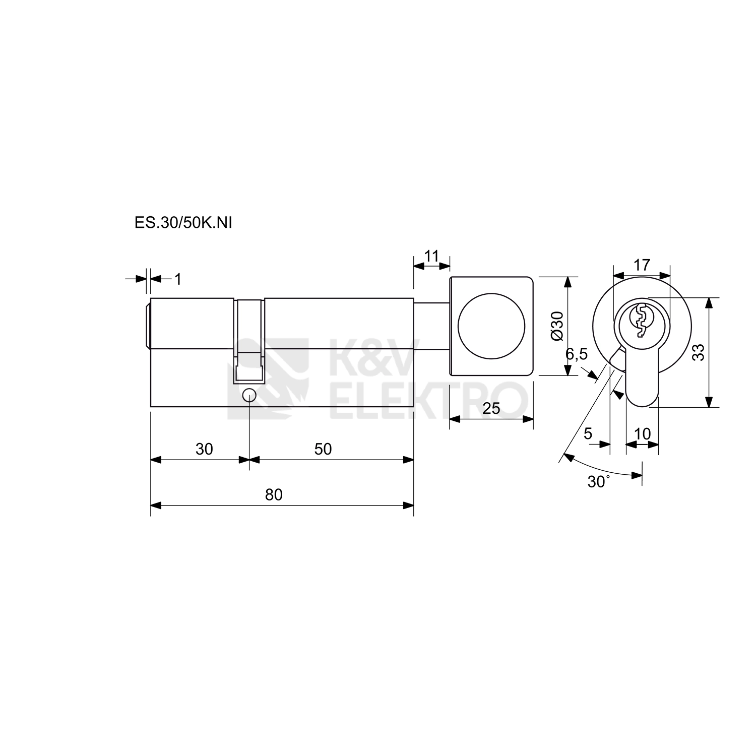 Obrázek produktu Bezpečnostní knoflíková 6stavítková zámková vložka Richter ES.30/50K.NI 5
