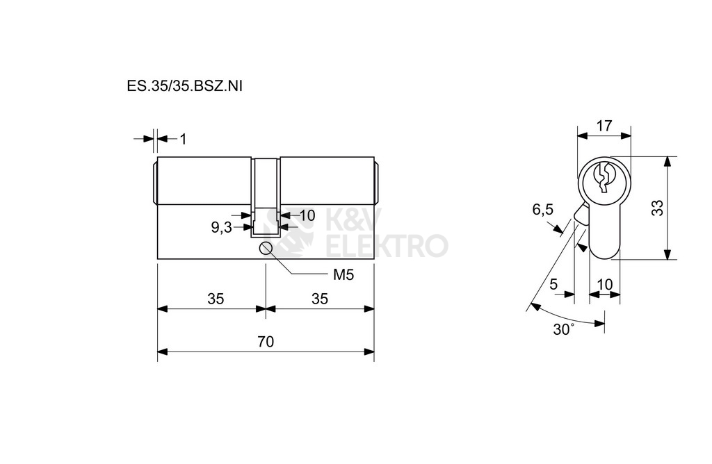 Obrázek produktu Bezpečnostní 6stavítková zámková vložka s prostupovou spojkou (BSZ) Richter ES.35/35.BSZ.NI 1