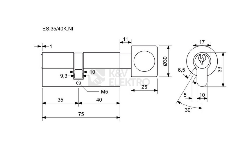 Obrázek produktu Bezpečnostní knoflíková 6stavítková zámková vložka Richter ES.35/40K.NI 1