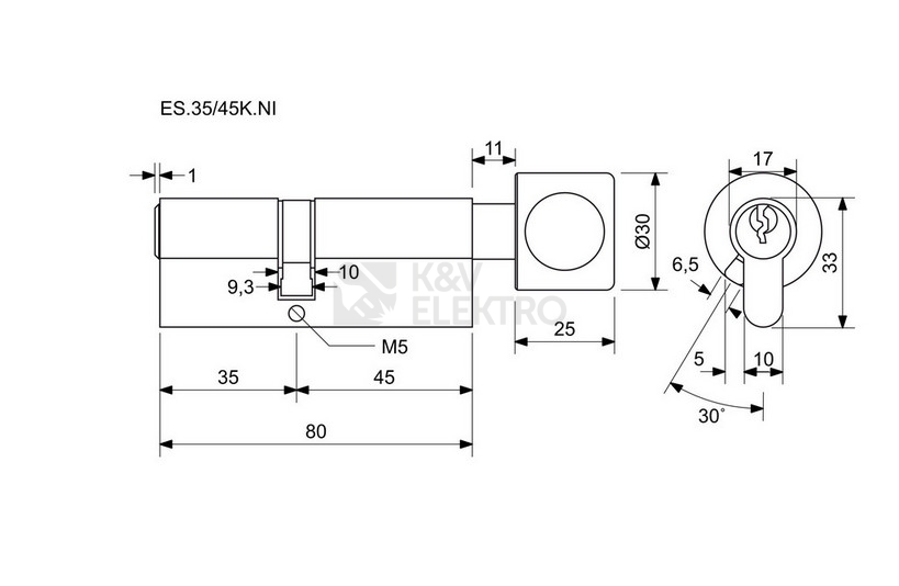 Obrázek produktu Bezpečnostní knoflíková 6stavítková zámková vložka Richter ES.35/45K.NI 1