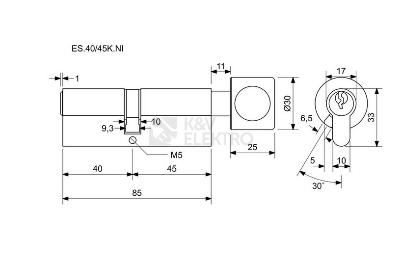 Obrázek produktu Bezpečnostní knoflíková 6stavítková zámková vložka Richter ES.40/45K.NI 1