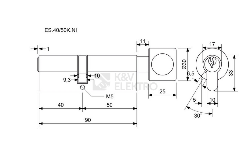 Obrázek produktu Bezpečnostní knoflíková 6stavítková zámková vložka Richter ES.40/50K.NI 1