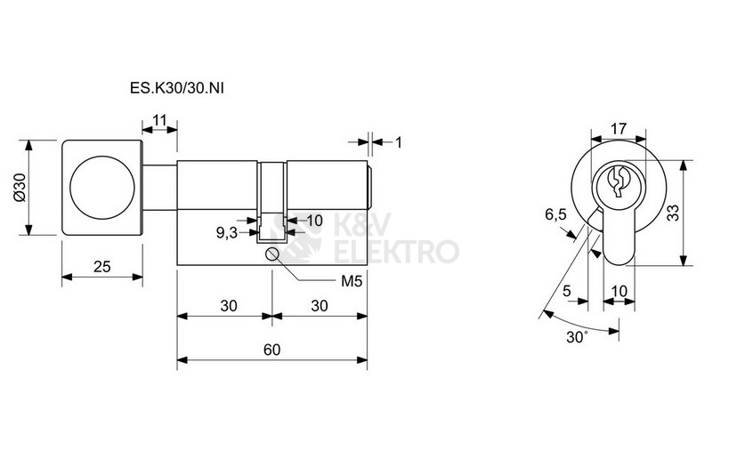 Obrázek produktu Bezpečnostní knoflíková 6stavítková zámková vložka Richter ES.K30/30.NI 1