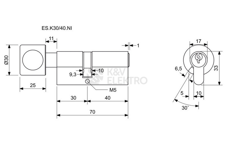 Obrázek produktu Bezpečnostní knoflíková 6stavítková zámková vložka Richter ES.K30/40.NI 1