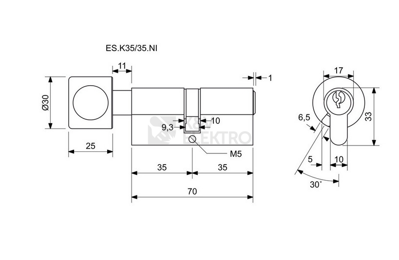 Obrázek produktu Bezpečnostní knoflíková 6stavítková zámková vložka Richter ES.K35/35.NI 1