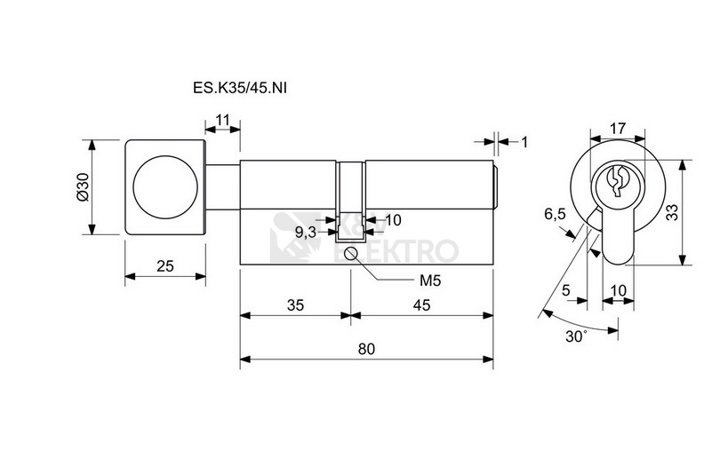 Obrázek produktu Bezpečnostní knoflíková 6stavítková zámková vložka Richter ES.K35/45.NI 1