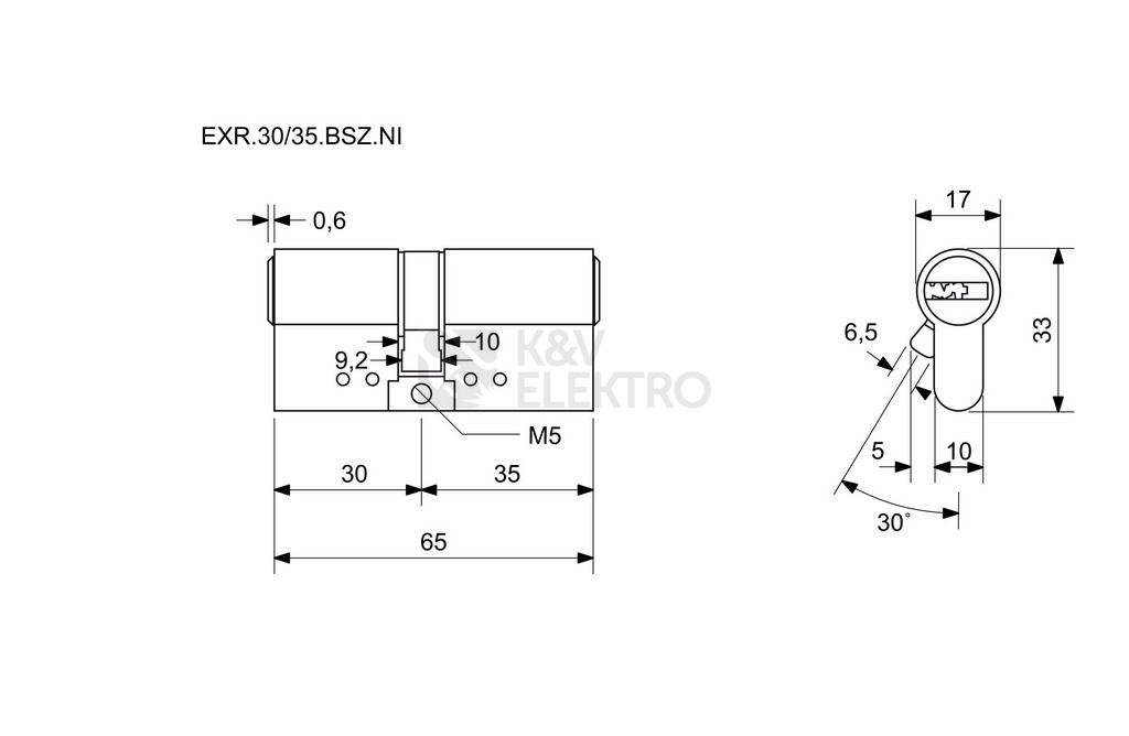 Obrázek produktu Bezpečnostní 10stavítková zámková vložka s ocelovou tyčí proti rozlomení a prostupovou spojkou (BSZ) Richter EXR.30/35.BSZ.NI 1