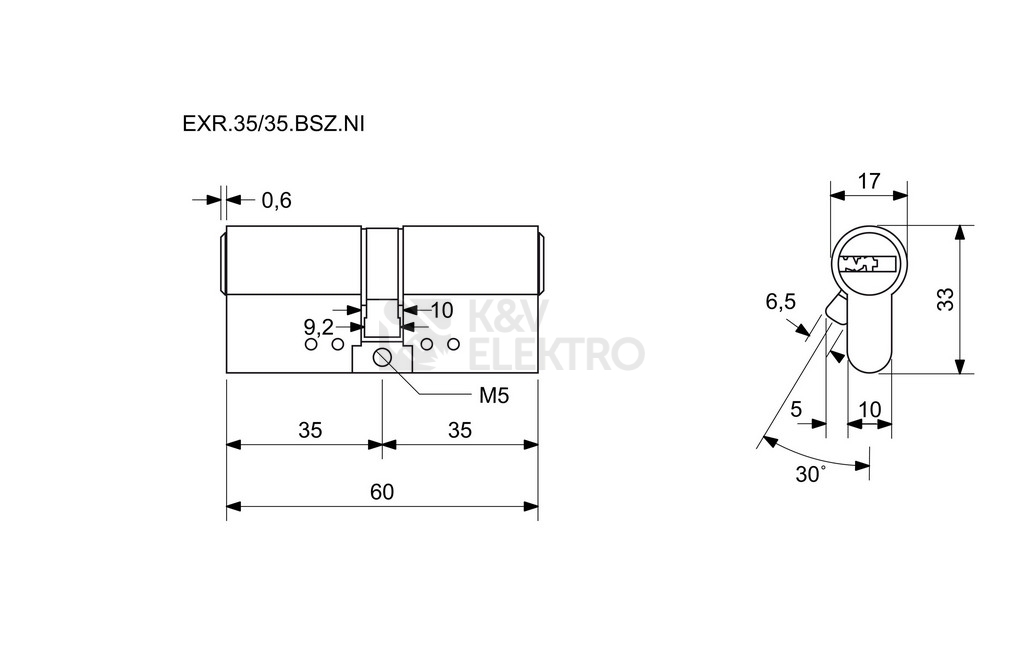 Obrázek produktu Bezpečnostní 10stavítková zámková vložka s ocelovou tyčí proti rozlomení a prostupovou spojkou (BSZ) Richter EXR.35/35.BSZ.NI 1