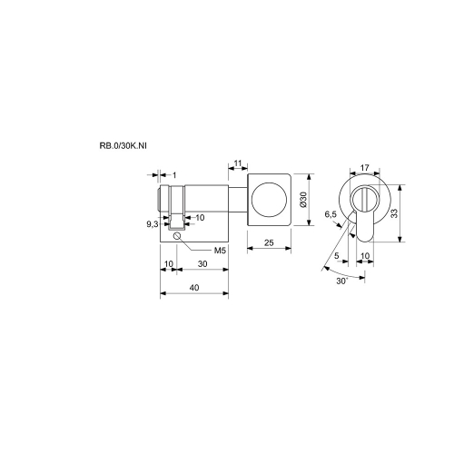 Slepá půlzámková vložka s knoflíkem Richter RB.0/30K.NI