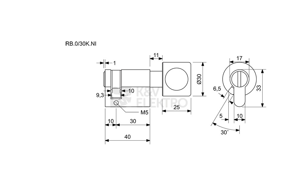 Obrázek produktu Slepá půlzámková vložka s knoflíkem Richter RB.0/30K.NI 1