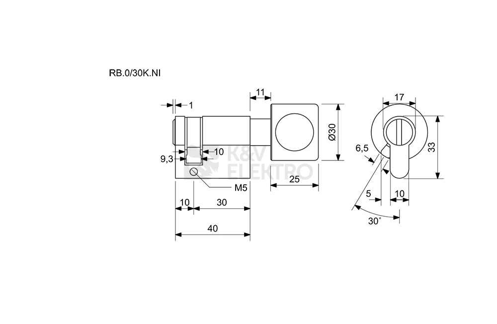 Obrázek produktu Slepá půlzámková vložka s knoflíkem Richter RB.0/30K.NI 1