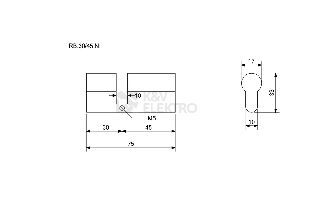 Obrázek produktu Cylindrická slepá zámková vložka Richter RB.30/45.NI 0