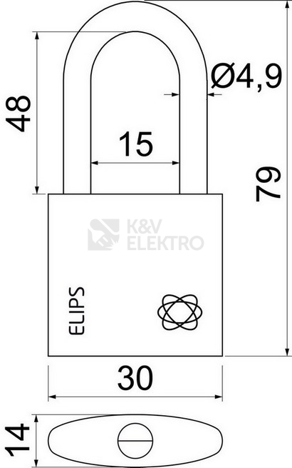 Obrázek produktu Mosazný visací zámek s jemně kartáčovaným povrchem Richter RV.ELIPS.30.PL 2