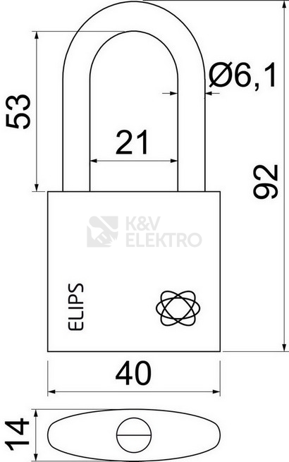 Obrázek produktu Mosazný visací zámek s jemně kartáčovaným povrchem Richter RV.ELIPS.40.PL 2