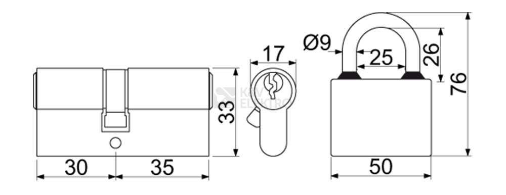 Obrázek produktu Set na společný uzávěr SU obsahuje 2 ks visacího zámku (RV.OVAL.52) a 1 ks cylindrické vložky (EO.30/35.NI) Richter RV.EO.OVAL.SET2+ 1 1