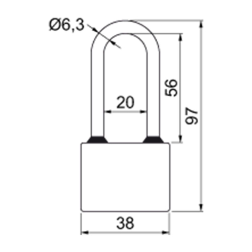 Klasický litinový visací zámek s prodlouženým okem Richter RV.OVAL.38.PL