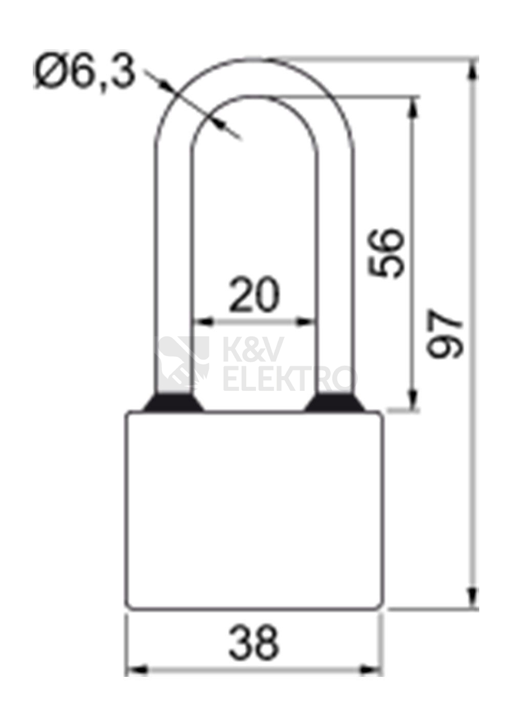 Obrázek produktu Klasický litinový visací zámek s prodlouženým okem Richter RV.OVAL.38.PL 1