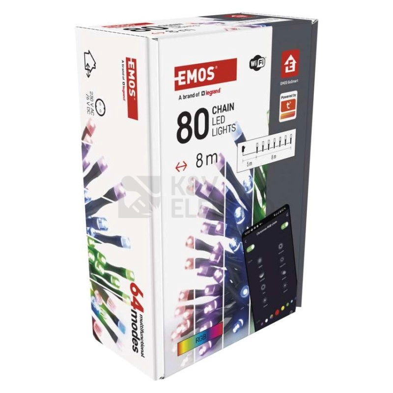Obrázek produktu Vánoční osvětlení EMOS GoSmart (WiFi) D4ZR01 80LED řetěz 8m RGB 64 programů s časovačem 2