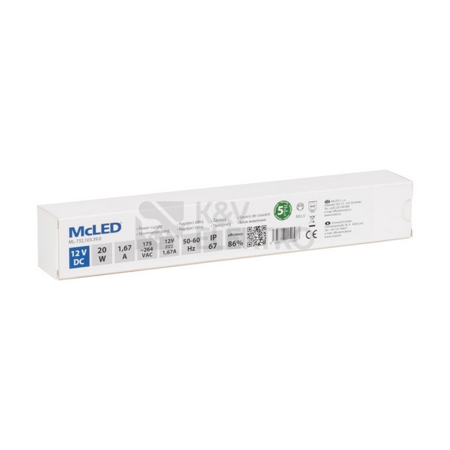 Obrázek produktu LED napájecí zdroj McLED 12VDC 1,67A 20W ML-732.103.39.0 2