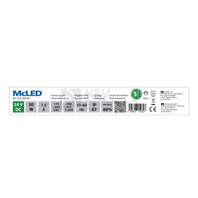 Obrázek produktu LED napájecí zdroj McLED 24VDC 1,25A 30W ML-732.104.39.1 3