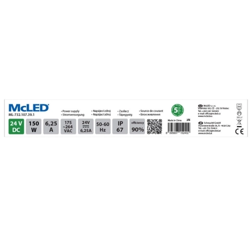 LED napájecí zdroj McLED 24VDC 6,25A 150W ML-732.107.39.1 (obrázek 2)