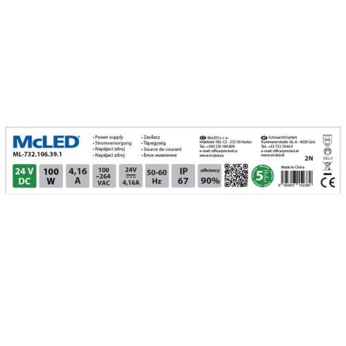 LED napájecí zdroj McLED 24VDC 4,16A 100W ML-732.106.39.1 (obrázek 4)